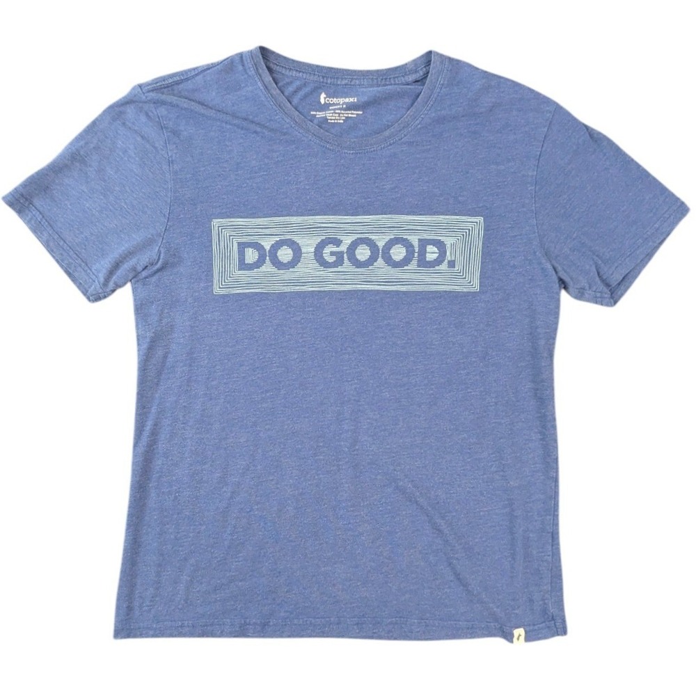 Cotopaxi Do Good Graphic T-Shirt Blue Heather Womens Medium Organic Cotton Blend